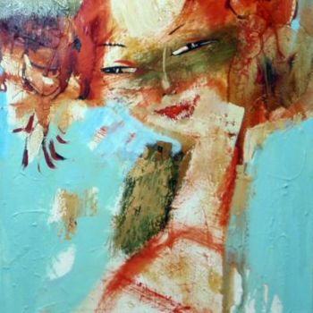 Painting titled "Portrait in blue" by Oksana Veber, Original Artwork, Oil Mounted on Wood Stretcher frame