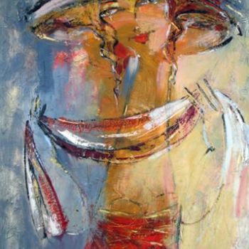 Painting titled "Waitress" by Oksana Veber, Original Artwork, Oil Mounted on Wood Stretcher frame