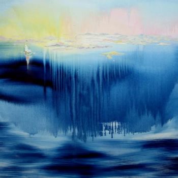 「Distant Islands」というタイトルの絵画 Oksana Veberによって, オリジナルのアートワーク, オイル ウッドストレッチャーフレームにマウント