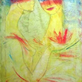 Painting titled "Morning encounter" by Oksana Veber, Original Artwork, Oil Mounted on Wood Stretcher frame