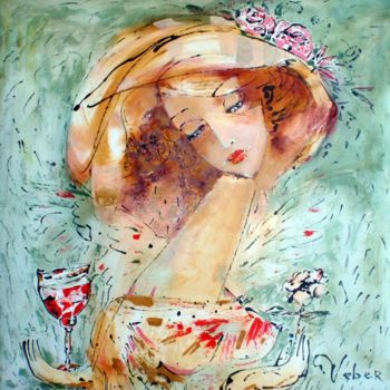 Painting titled "Dreamy afternoon" by Oksana Veber, Original Artwork, Oil Mounted on Wood Stretcher frame