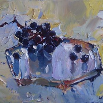 Painting titled "Black Grapes" by Oksana Veber, Original Artwork, Oil Mounted on Wood Stretcher frame