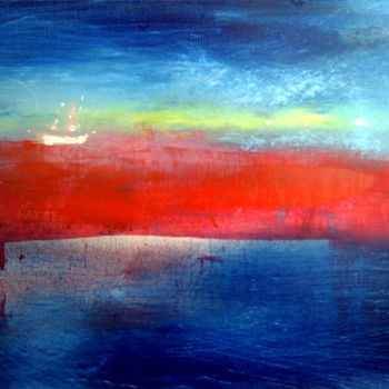 Painting titled "Following sunset" by Oksana Veber, Original Artwork, Oil Mounted on Wood Stretcher frame