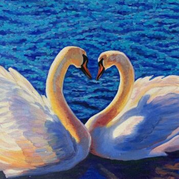 Картина под названием ""Лебеди"" - Оксана Верстюк, Подлинное произведение искусства, Масло
