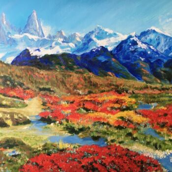 Peinture intitulée "Цветной пейзаж гор" par Oksana Verstiuk, Œuvre d'art originale, Huile