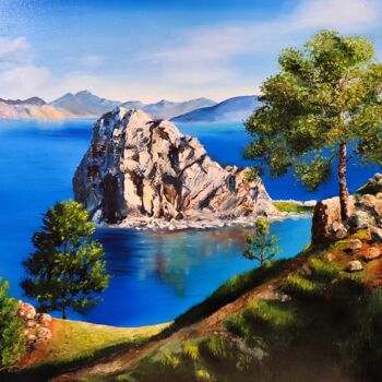 Pittura intitolato "Baikal mountain lake" da Oksana Zaskotska, Opera d'arte originale, Olio