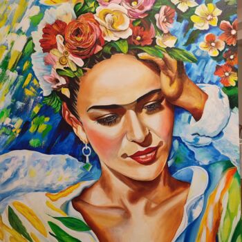 Pittura intitolato "Frida Kahlo" da Oksana Zaskotska, Opera d'arte originale, Olio Montato su Telaio per barella in legno