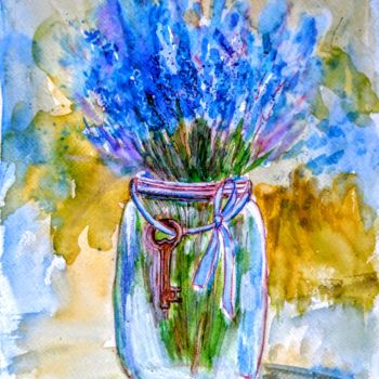 Картина под названием "Lavender bouquet" - Oksana Zolotova, Подлинное произведение искусства, Акварель