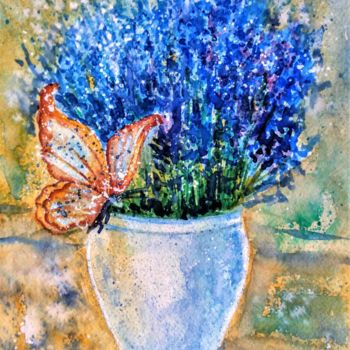 Schilderij getiteld "Lavender and butter…" door Oksana Zolotova, Origineel Kunstwerk, Aquarel