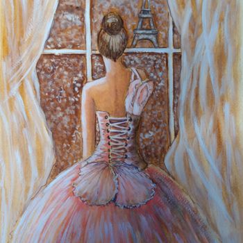 Ζωγραφική με τίτλο "Ballerina at the wi…" από Oksana Zolotova, Αυθεντικά έργα τέχνης, Ακουαρέλα