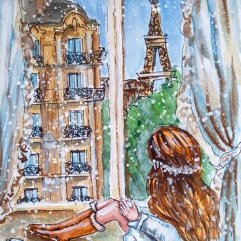 「Paris. Dreaming by…」というタイトルの絵画 Oksana Zolotovaによって, オリジナルのアートワーク, 水彩画