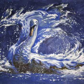 Schilderij getiteld "Белый лебедь" door Oksana Pritula, Origineel Kunstwerk, Aquarel