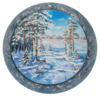 Картина под названием "Снежная зима" - Оксана Притула, Подлинное произведение искусства, Акрил