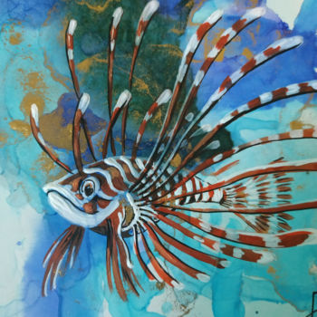 Картина под названием "Small Sea Fish Orig…" - Оксана Притула, Подлинное произведение искусства, Чернила