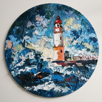 Картина под названием "Lighthouse painting…" - Оксана Притула, Подлинное произведение искусства, Акрил