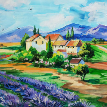 Pintura intitulada "Lavender Field Acry…" por Oksana Pritula, Obras de arte originais, Acrílico