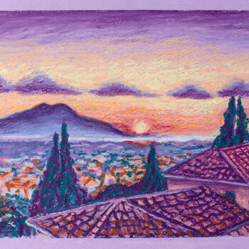 Рисунок под названием "Sunrise view from h…" - Oksana Muzyka, Подлинное произведение искусства, Пастель