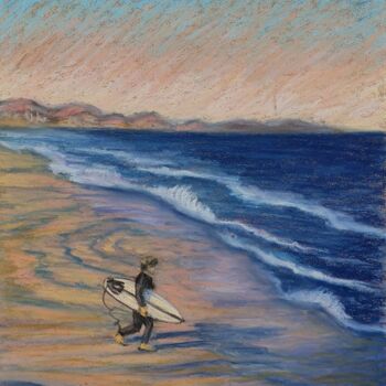 Desenho intitulada "Valencia beach in w…" por Oksana Muzyka, Obras de arte originais, Pastel