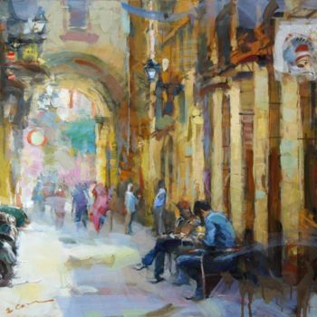 Painting titled "Old street, large p…" by Eugene Segal, Original Artwork, Oil