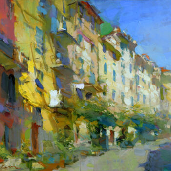 Painting titled ""Riomaggiore"" by Eugene Segal, Original Artwork, Oil Mounted on Wood Panel