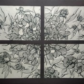 Картина под названием "Flower puzzle" - Ольга Большанина, Подлинное произведение искусства, Чернила