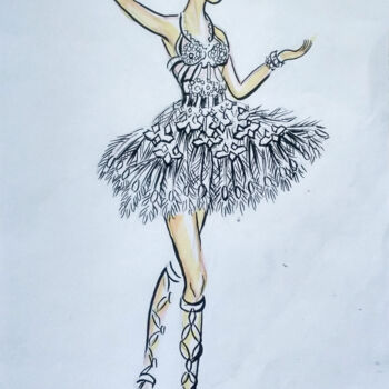 Desenho intitulada "Балерина" por Olga Denisiuk, Obras de arte originais, Tinta