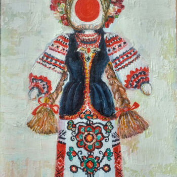 Painting titled "Кукла-мотанка. Бабу…" by Olga Denisiuk, Original Artwork, Oil