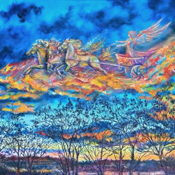 Pintura intitulada "Огненная колесница" por Olga Denisiuk, Obras de arte originais, Óleo