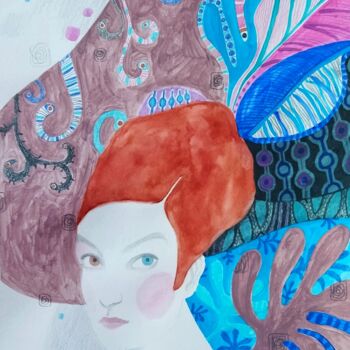 Disegno intitolato ""Girl in Turquoise" da Olga Gordienok, Opera d'arte originale, Acrilico