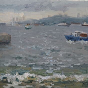 Pittura intitolato "View of the marina…" da Olga Korneichuk, Opera d'arte originale, Olio