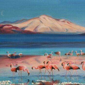 Картина под названием "pink flamingo" - Ольга Остромецкая, Подлинное произведение искусства, Акрил