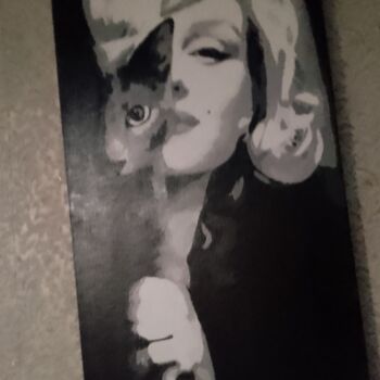 Schilderij getiteld "Мерлин Монро и кошка" door Ol Ga Podmogil Naa, Origineel Kunstwerk, Acryl