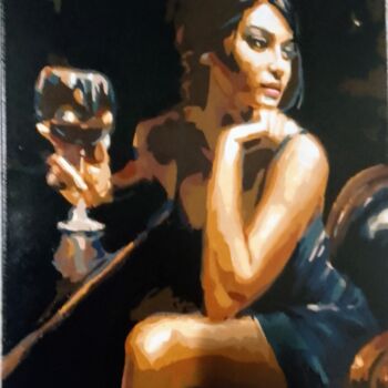 Картина под названием "Девушка с бокалом б…" - Ольга Подмогильная, Подлинное произведение искусства, Акрил