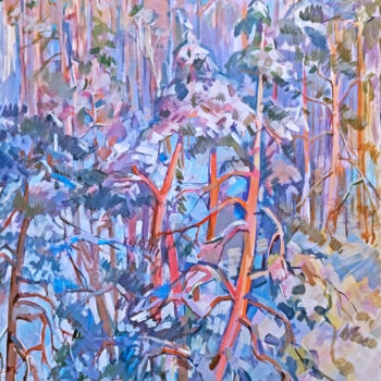 Pittura intitolato "pines in winter" da Olga Puzanova, Opera d'arte originale, Acrilico