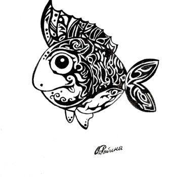 Drawing titled "Рыбка" by Ol Ga Rybina, Original Artwork, Ink