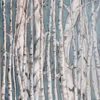 Painting titled "Spring birch" by Ol Ga Tarakanova (Artbotan), Original Artwork, Acrylic Mounted on Wood Stretcher frame