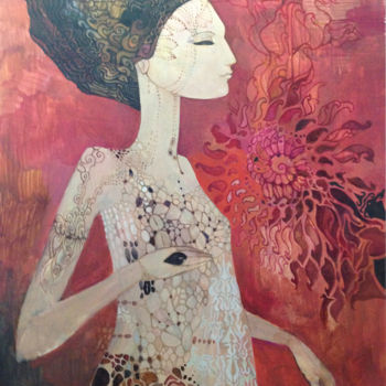 Schilderij getiteld "coffee Queen" door Ol Zeli, Origineel Kunstwerk
