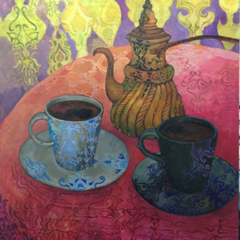 Schilderij getiteld "Oriental coffee" door Ol Zeli, Origineel Kunstwerk