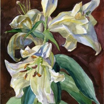 Картина под названием "Белые лилии" - Сухова, Подлинное произведение искусства, Масло