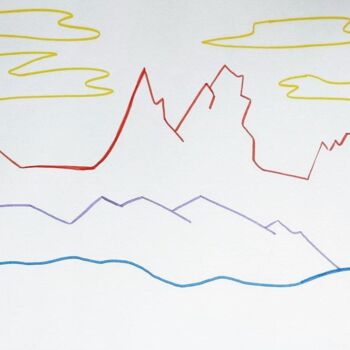 Dessin intitulée "Crimson mountains" par Olga Kirina, Œuvre d'art originale, Marqueur
