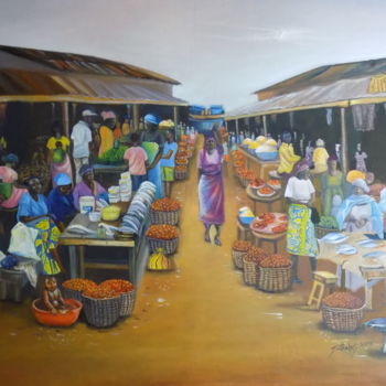 Peinture intitulée "agboju-market.jpg" par Olaoluwa Smith, Œuvre d'art originale, Huile