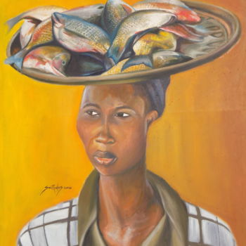 Pintura titulada "fish-seller.jpg" por Olaoluwa Smith, Obra de arte original, Oleo