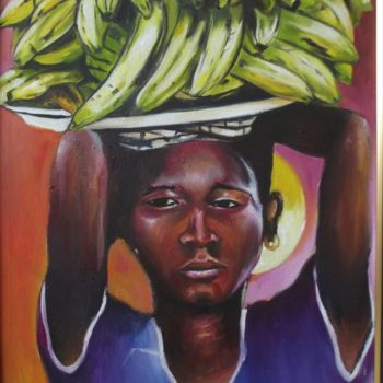 Malerei mit dem Titel "Banana Hawker" von Olaoluwa Smith, Original-Kunstwerk, Acryl