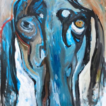 Painting titled "Blu dog" by Olga Rocher, Original Artwork, Oil