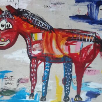 Malerei mit dem Titel "Das bunte Pferd" von Ole Müller, Original-Kunstwerk, Acryl Auf Keilrahmen aus Holz montiert