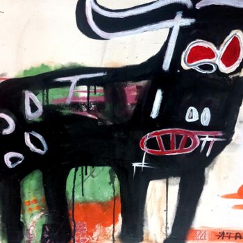 Malerei mit dem Titel "The Bull" von Ole Müller, Original-Kunstwerk, Acryl Auf Keilrahmen aus Holz montiert