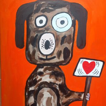 Malerei mit dem Titel "Demo Dog" von Ole Müller, Original-Kunstwerk, Acryl Auf Keilrahmen aus Holz montiert