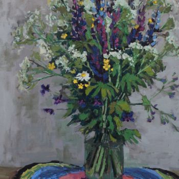 Painting titled "Полевые цветы" by Akadii Poliakov, Original Artwork, Oil