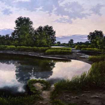 Painting titled "Summer landscape" by Oleg Baulin, Original Artwork, Oil Mounted on Wood Stretcher frame