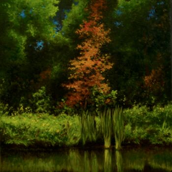 Painting titled "Black pond" by Oleg Baulin, Original Artwork, Oil Mounted on Wood Stretcher frame